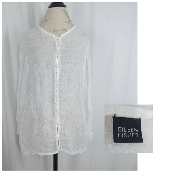 Eileen Fisher Top Medium White Gauze Linen - Picture 1 of 11